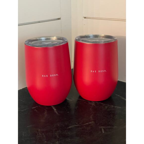 Rae Dunn set of 2 Stainless cherry Red Wine glasses 12oz love you. - Picture 4 of 6